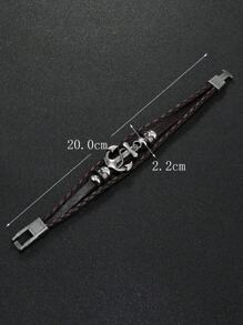 1pc Men Fashion Punk Leather Beaded Bracelet With Metal Anchor Charm, Suitable For Daily Wear And Gift For Friends & Family - Brown - View 2