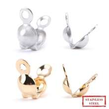 QIAO 100PCS/Box Stainless Steel Clamshell Bead Tips Knot Covers,Gold Plated Thread Clip Buckles Accessories For Jewelry Bracelet DIY - Multicolor - View 1