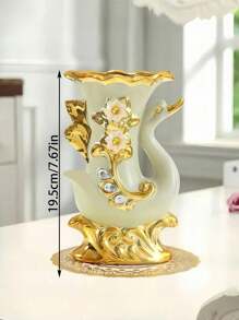 1pc Elegant Ceramic Swan Vase With Golden Accents - Living Room Decorative Vase, Swan Figurine For Living Room, TV Cabinet, Liquor Cabinet, Artificial Flowers, Upgrade Ambiance, Beautiful Housewarming Gift