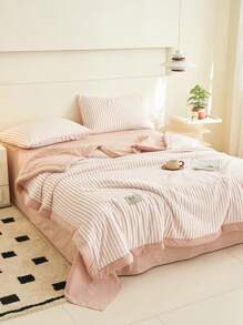 Kiss Dear 1pc Lightweight Quilt, Jacquard Striped Design, Smooth & Soft Material, Suitable For Bedroom, Living Room, Hotel Use In Summer - Yarn-dyed Stripes Bean Paste Color - View 6