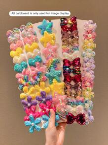 8/10/12/14/20/36pcs Glitter Bow Flower Pentagram Heart Hair Clips, Everyday Sweet Girl Hair Accessories