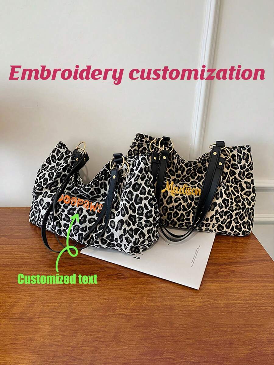 1pc Personalized Leopard Print Crossbody Bag, Custom Embroidered Name Women's Shoulder Bag, Large Capacity Tote Bag For Commuting, High-Quality Mother's Day Gift, Suitable For Daily Use Or As A Gift For Family, Friends, Christmas, Easter, Spring Festival, Mother's Day, Women's Day, Valentine's Day, Teacher's Day, Nurse's Day, Birthday - Multicolor - View 1