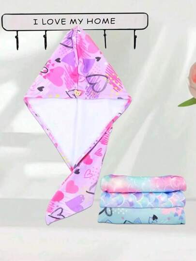 1pc Girls' Ultra-Fine Fiber Hair Drying Towel, Quick Dry, Button Closure, Suitable For Wet Hair, Dark Unicorn Pattern
