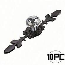 Conjunto de 10 peças de elegantes puxadores de vidro com strass dourado e cristal com bandeja - Acabamento polido, puxadores de vidro decorativos multifuncionais altamente atraentes para cozinha, banheiro e escritório, puxadores de cristal para gavetas e armários