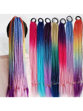 音乐节 24 英寸合成渐变辫子马尾辫弹性橡皮筋编织马尾辫延长适合节日派对女士女孩