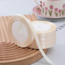 1 Roll/5 Rolls/10 Rolls 1cm/0.6cm Wide Polyester Ribbon With Bowknot, For Craft DIY, Wedding Decoration, Floral Arrangement, Baking Package - Beige - View 8