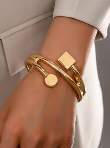 1pc Geometric Thick Bangle Bracelet For Women - Gold - View 1