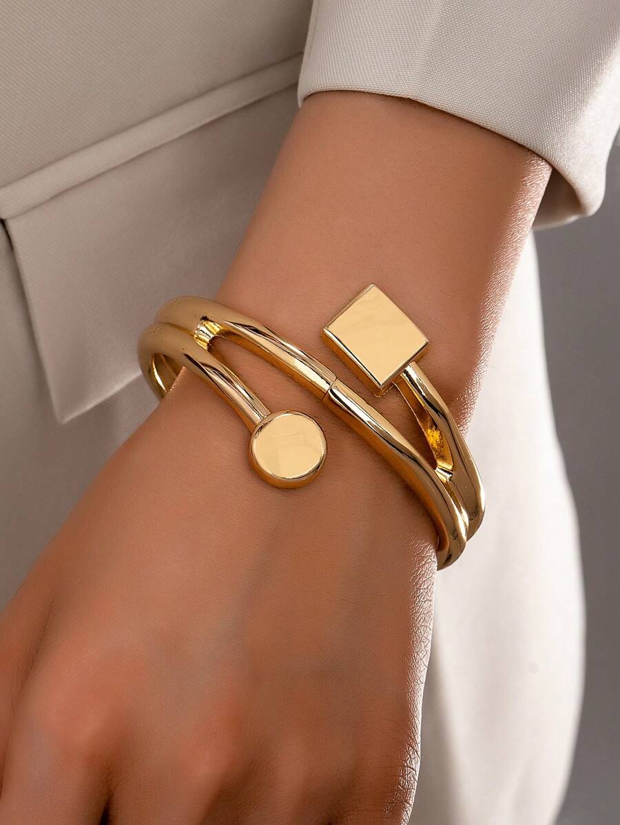 1pc Geometric Thick Bangle Bracelet For Women - Gold - View 1