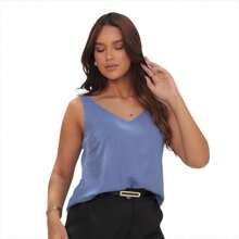 ELEGANT WIDE STRAP WOMEN'S TANK TOP - 純色牛仔褲 藍色 - 查看 1
