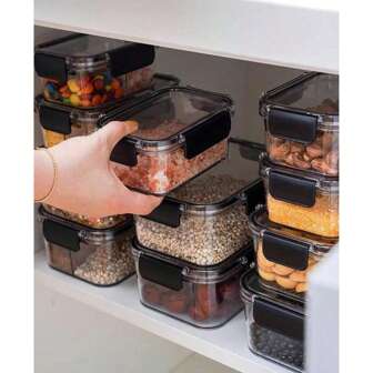 8 件套（4 个容器 + 4 个盖子）3 件套小号、中号、大号、黑色和透明防漏食品储存容器，PET 塑料餐盒适用于肉类、蔬菜、沙拉、办公室、学校、旅行、圣诞节/万圣节礼物