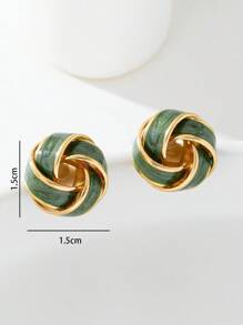 1 对夏季假期时尚甜美绿色油滴几何环绕女士耳钉 - 綠色 - 查看 5