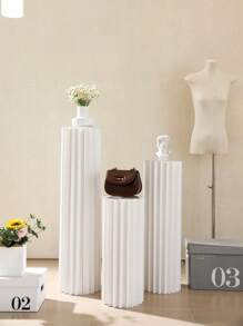 1/3/4pcs Set Cardboard Pedestal Stand, Folding Pillar Stand, Wedding Props, Floor Display Column Stand, DIY Pedestal Box With Round Top Plate Folding Paper Cylinder Column Pedestal Wedding Birthday Cake Flower Stand Rack,Material: Paper ,Can Bear 20kg