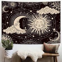1 peça tapeçaria amarela de sol e lua, tapeçaria vintage boho para pendurar na parede com girassóis, borboletas, mariposas, constelação, tapeçarias de parede estéticas para quarto, dormitório, sala de estar, presentes de aniversário, formatura, decoração de quarto, decoração de parede, decoração de quarto, arte de parede, pôster, decoração de casa, sala de estar, tapeçaria para quarto, bandeira, decoração de quarto