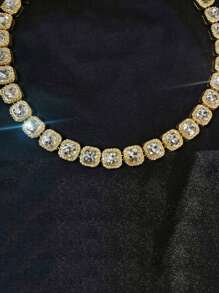 1 pieza Pulsera y collar de estilo cuadrado de vidrio de 12 mm de hombre al estilo europeo y americano, cadena de azúcar de piedra estilo hip-hop, accesorios de hombre, regalo de Año Nuevo, regalo del Día de San Valentín, regalo para mamá, madre, Día de la Madre