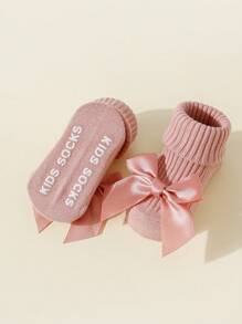4 pares de calcetines de algodón para bebé/niña pequeña con lazo decorativo y antideslizantes hasta el tobillo, aptos para gatear en el suelo de interior