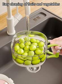 1 二合一双层沥水篮，带折叠手柄的水果沥水容器，果蔬清洁碗，二合一易用，沥水篮，水果收纳篮，蔬菜沥水篮，蔬菜干燥机，多功能食物滤网，冰箱保鲜篮，厨房小工具，加厚水果碗，滤网 - 彩色 - 查看 4