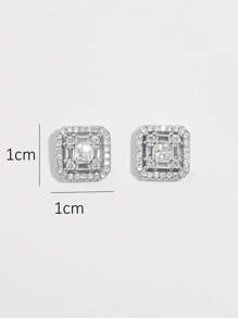 Vaerine 1 Pair Elegant & Luxury Cubic Zirconia 925 Sterling Silver Stud Earrings, Romantic Accessories Gift For Women, Suitable For Dating, Party, Gathering - Silver - View 4