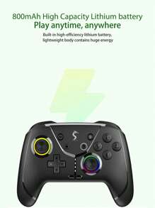 Controlador de juego inalámbrico HD-6900 de 1 pieza de material ABS negro con joystick 3D, luz RGB y sensor de seis ejes, conexión de un botón, disparo continuo y programable, compatible con Switch/Android/IOS/PC - Negro - Ver 2