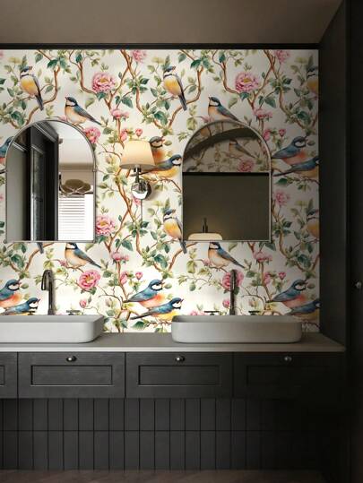 Roll Of Retro Thickened Classical Elegante Peony Flower Branches, Birds, Groen Leaves, Bruin Home ation, Kitchen Cabinets, Tables Chairs, Room Backgrounds, Renovation, DIY, Waterproof, Stain Resistant, Easy To Clean, Self Adhesive, Peel Paste Wallpaper, Wand Stickers, Stickers Bathroom Bedroom ation Stuff Living Ho Art Paper view 7