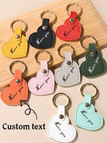 1/2Pcs Custom Keychain, Personalised Engraved Text Fashionable Leather Heart-Shaped Keychain, Customized Pu Leather Key Chain, Customizable Keyring, Colorful Car/Bag Accessory Decoration - Style a - View 8