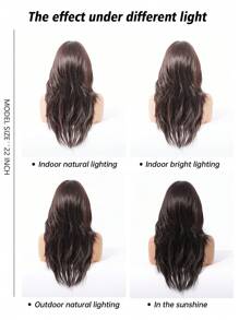 Peluca sintética resistente al calor con onda natural larga, división central, raya media, negro marrón de 26 pulgadas, natural diaria, suave y realista (sin accesorios)