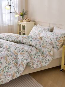 2/3件套复古花卉印花被套套装（不含枕芯），透气超柔软，四季皆宜（1件被套+1/2件枕套，不含枕芯），柔软双色设计，适合卧室和客房，情人节特大/大号/标准双人/单人床尺寸床上用品套装 - 彩色 - 查看 4