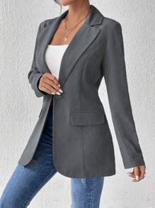 Liuhan Modas Women's Long Sleeve Blazer With Collar Sport Comfortable Elegant Feminine With Pocket Lining Spring Summer Shoulder Pad - Xám - Xem 4