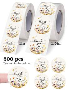 500pcs/Roll Round Floral "Thank You" Self-Adhesive Stickers For Birthday Gift, Party, Wedding Card DIY Decor, Waterproof PVC Unsticky Labels Back To School