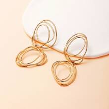 1 Pair Asymmetrical Spiral Line Decor Metallic Earring, Fashionable, Handmade, High-End, Personalized, Versatile Ear Studs For Women