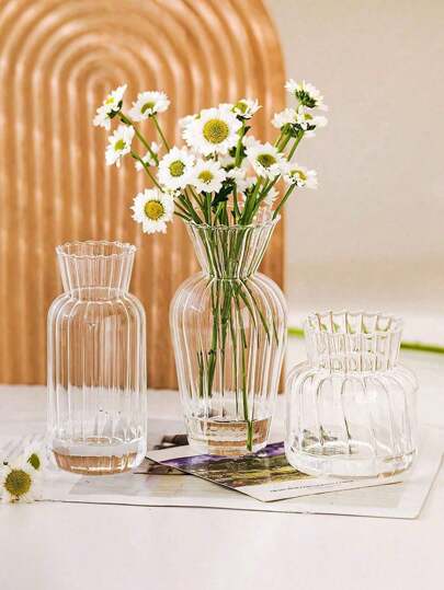 1pc Gestreepte Glass Vase, Minimalist Transparent Mini Vase Flower Bud Home Tabletop Bloemen Arrangement ation Room