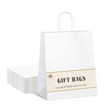 Blauesmeer 100 Pieces Kraft Paper Bags With Handles, White Paper Bags With Handles, Gift Bags For Party Favors, Packaging, Customization, Carrying, Retail, Merchandise, Wedding (20cm X 12cm X 26.5cm) - 白色 (100 Pack) - 查看 1