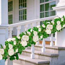1-Pack Elegant White Rose Artificial Garlands - Rich Fabric Vine With Delicate Flowers And Leaves For Wedding Arch, Suitable For Weddings, Hotels, Gardens, Courtyards, Photography, Nordic Style, Perfect For Anniversaries & Festivals - Indoor/Outdoor