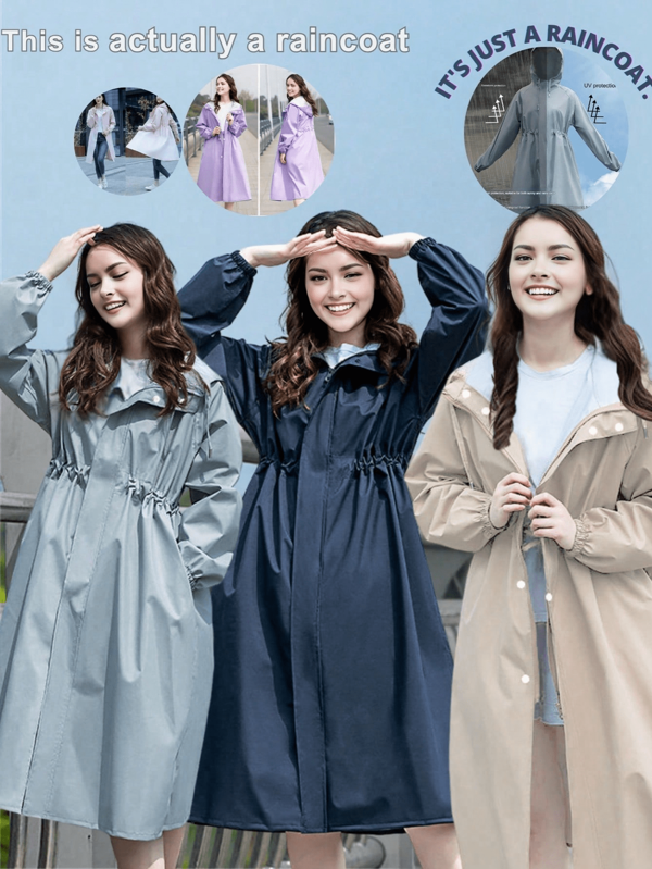 Women's Waterproof Long Rain Jacket With Hooded Windbreaker Lightweight Travel Trench Coats Summer Cooling,Beach,Travel