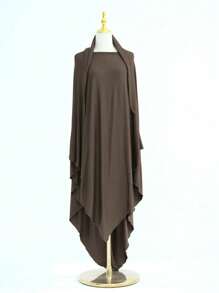 1 件穆斯林女性长袍带头巾，花袖设计，褶皱面料，宽松舒适，适合穆斯林女性日常穿着、祈祷、迪拜时尚、端庄