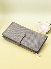 Women Long Color Block Straw Patchwork Wallet, Fashion Multi-Functional Card Holder Pouch, Elegant Snap Closure Zipper Coin Purse, Spacious Capacity Convenient For Young Students, Suitable As Holiday Gift - Green - View 1