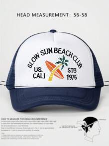1pc Women Embroidered "SLOWSUNBEACHCLUB" Baseball Cap, Outdoor Adjustable Sun Protection Casual Hat Suitable For Spring, Autumn, Travel, Beach Vacation, Men Sun Hat, Youth Style Trucker Mesh Cap - Mesh Cap - View 7