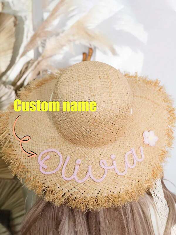 1PC Personalized Bachelorette Soft Brim Sun Hat Bride Wedding Party Summer Beach Hat Straw Hat, Bohemian Style Lace Ribbon Decoration Adjustable Breathable Large Brim Holiday Hat, Honeymoon Beach Straw Sunshade Beach Hat, Beach Bachelorette Hat Decoration, Summer Hat, Straw Sun Hat Girlfriend, Family, Friends, Children, For Anniversaries, For Valentine's Day, For Mother's Day, For Birthdays, For Children's Day, For Father's Day, For Graduation, For Weddings, For Housewarming
