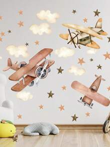 1Pc Cartoon Cute Bear And Plane Wall Stickers Waterproof Removable PVC Room Kindergarten Home Decoration Wall Decals - Multicolor - View 2
