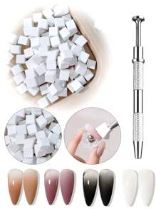 100片白色迷你可替换美甲海绵，美甲海绵金属夹，美甲渐变海绵，美甲海绵套装，包含50片小方海绵、1个刮夹，适用于渐变色美甲DIY，美甲工具，美甲用品，美甲配件