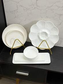 6 件套石质餐具套装，简约黑白盘子和碗，厨具 - 彩色 - 查看 2