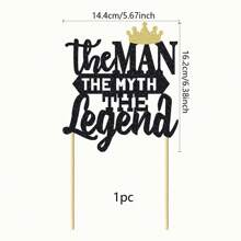 1 Pc The Man The Myth The Legend Cake Topper Glitter Happy Father's Day Cake Pick Dad's Birthday Theme Cake Decorations For Happy Retirement Theme Father's Birthday Party Supplies Black - Multicolor - View 3
