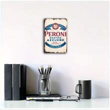 1 pieza Cartel de hojalata vintage con el logotipo de la cerveza italiana Peroni Blue Ribbon, de 20.42x30.51cm, placa de pared de hierro rústico, adecuada para decoración del hogar, bar, restaurante, garaje, con agujeros perforados para montaje, resistente a la intemperie, multiuso, sin necesidad de electricidad