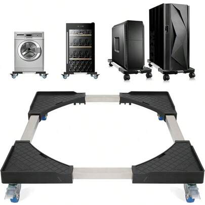 Base de soporte móvil ajustable negra de 1 pieza, base de soporte ajustable para lavadora, soporte para mini refrigerador, soporte para secadora portátil, carrito para muebles con 4 ruedas de bloqueo, base extraíble, adecuado para una variedad de muebles pesados, propicio para muebles a prueba de humedad. Fácil de limpiar, apto para lavadoras, frigoríficos y secadoras.