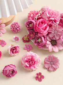 80 Stück rosa Mini künstliche Blumenköpfe, Seidenkunstpflaumenblütenköpfe, falsche Pfingstrosen-Rosen-Gänseblümchen-Blumenköpfe zum DIY-Kranz, Kuchen, Hochzeit, Party, Abschluss, Hut, Schuhe, Vase Dekoration, Herbst Deko