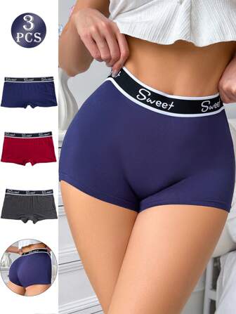 3 条女士甜美字母腰带薄款无缝三角裤，舒适透气运动内裤