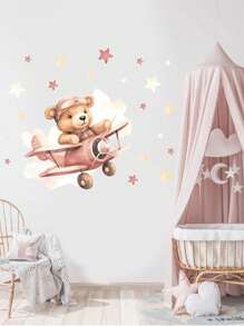1Pc Cartoon Cute Bear And Plane Wall Stickers Waterproof Removable PVC Room Kindergarten Home Decoration Wall Decals - Multicolor - View 6