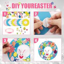 270 pièces Kit artisanal de Pâques, autocollants en mousse, panneaux de couronne de Pâques, décorations DIY en mousse, lapins de Pâques, œufs, poussins. Autocollants de Pâques pour enfants. Décoration de porte d'entrée pour le printemps