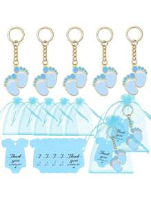 5/10/15/20 套婴儿送礼会礼物，配有设计钥匙链、白色欧根纱袋和感谢标签，适合男孩和女孩婴儿送礼会派对礼物、节日必需品，适用于送礼会派对礼物、生日和活动装饰 - new E - 查看 10