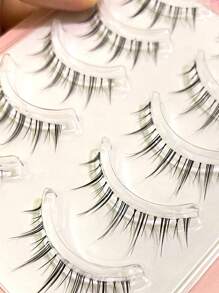 5pcs 5 Pairs Of Soft And Reusable Upper Eyelashes, 8-10mm Soft, Extremely Fine, Black Stem, Natural Simulation, Comic Like, Fake Eyelashes, Slender, Thick, Straight, European And American Style, Slouchy Eyelashes, Portable, Essential For Daily Commuting Makeup