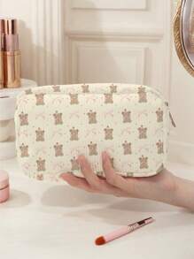 Bear Pattern Corduroy Makeup Bag, Lightweight Zipper Cosmetic Storage Bag Sweet Style Versatile Toiletries Organizer, Gift For Girls Women Friends,Travel Portable Cosmetic Storage Bag Holiday Essentials Holiday Travel Essentials Travel Bag Travel Accessories